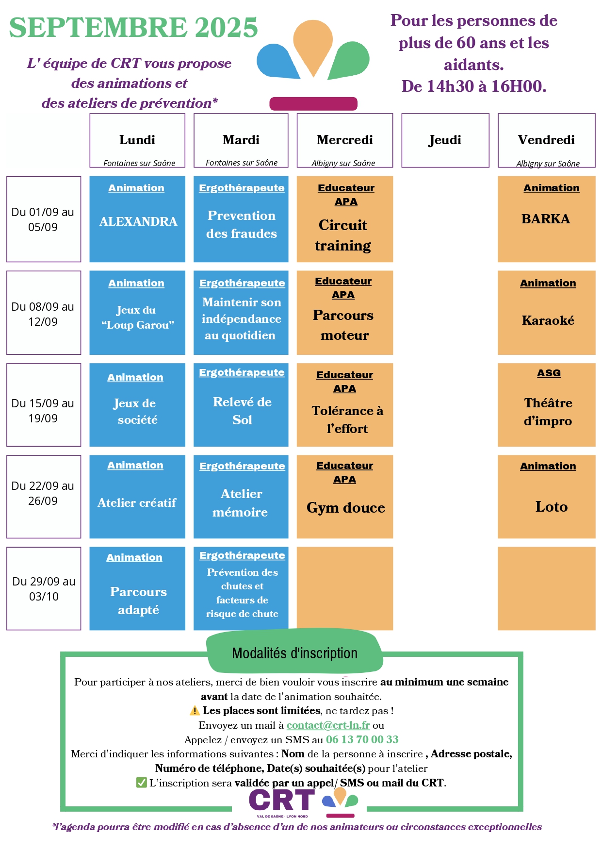 planning crt septembre