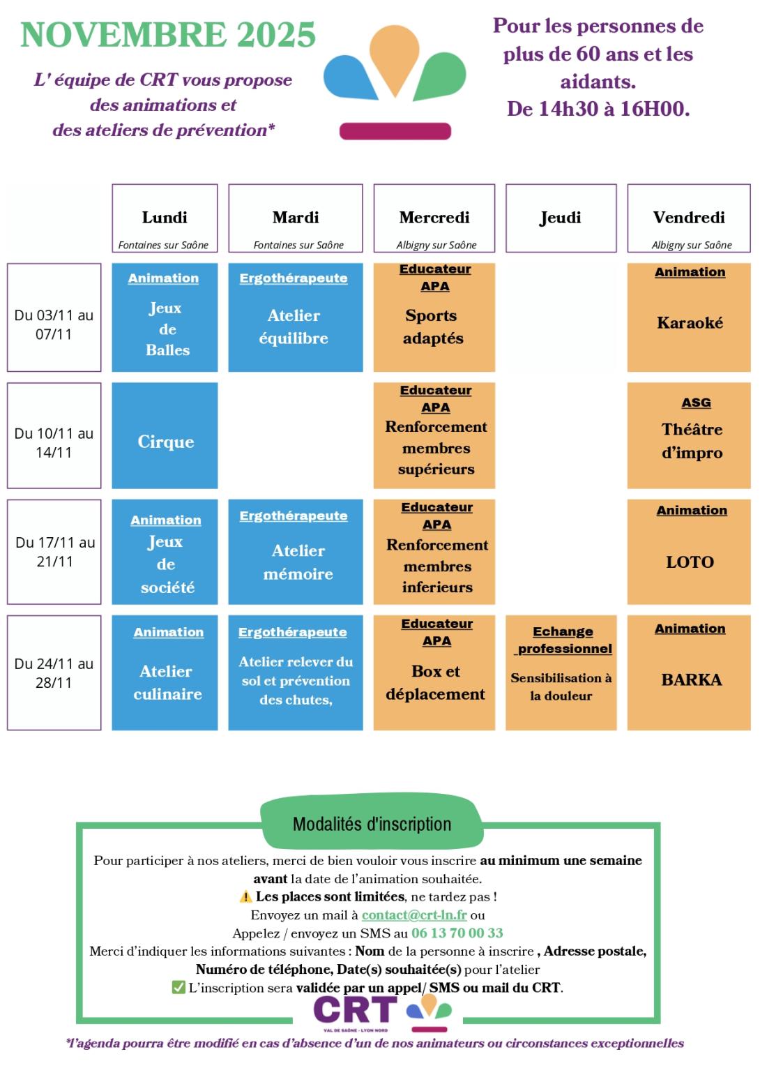 Planning CRT Novembre